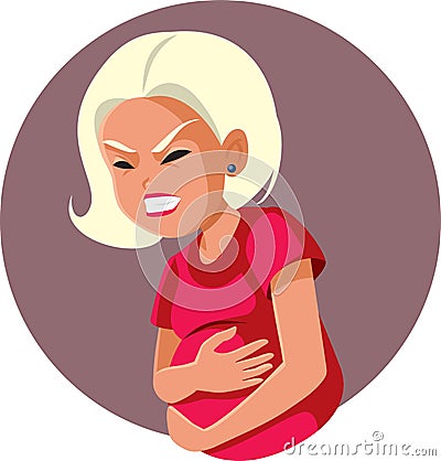 Worried Pregnant Woman Suffering from cramps Vector Cartoon Illustration Vector Illustration