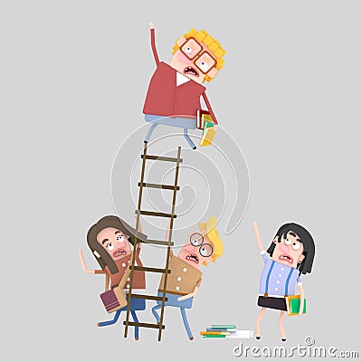 Worried students on a ladder Stock Photo