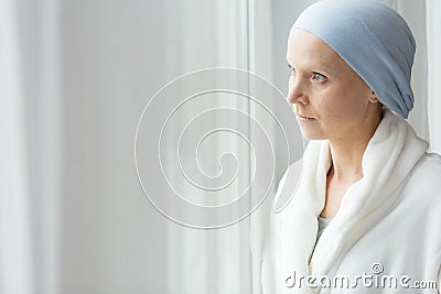 Worried woman with cancer Stock Photo