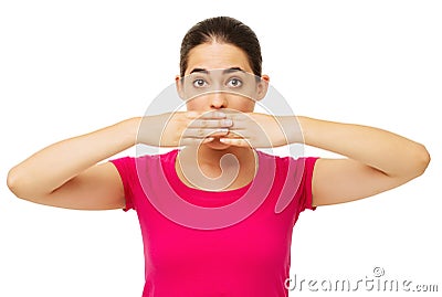 Worried Woman Covering Mouth With Hands Stock Photo