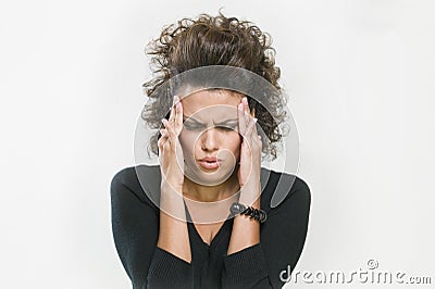 Worried woman holding her head Stock Photo