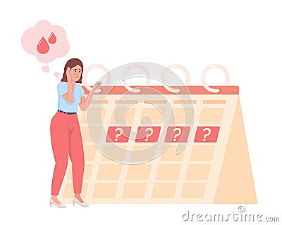 Worried woman with menstrual irregularities semi flat color vector character Vector Illustration