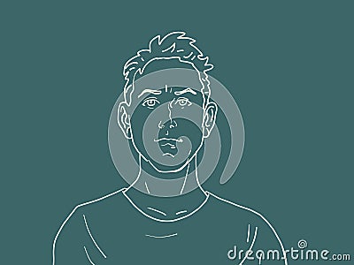 worried young white male portrait, serious emotions. People Vector Illustration