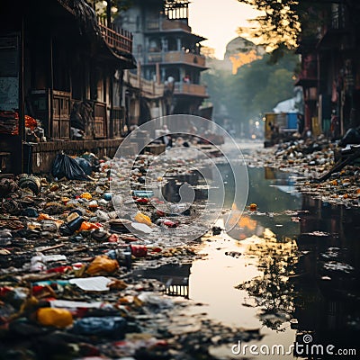 The worrying condition of waste in the city can have a negative impact on health and many factors Stock Photo