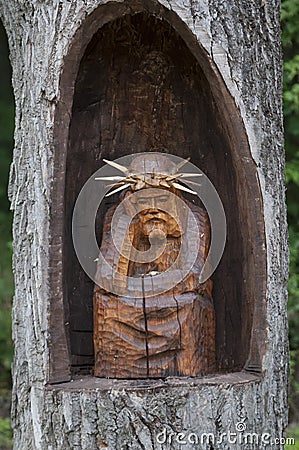 Worrying Jesus - wooden sculpture Poland Stock Photo