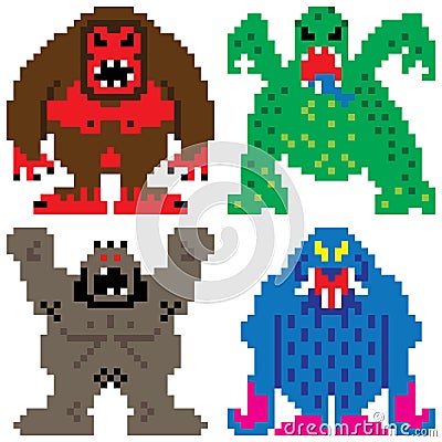Worse nightmare terrifying monsters pixel art Vector Illustration