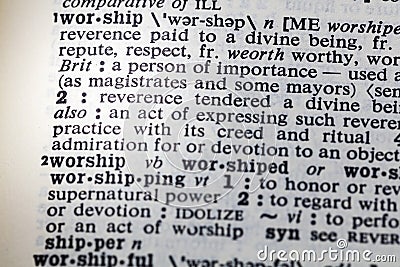 Worship honor power devotion definition divine belief Stock Photo