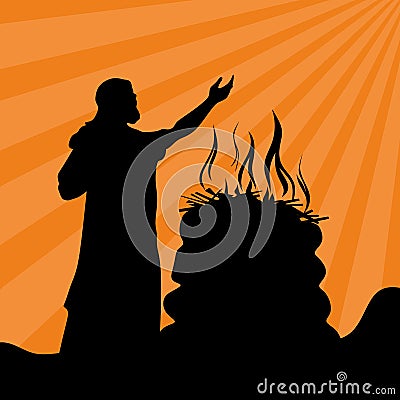 Worship, prayer. The altar of God, fire, sacrifice. Vector Illustration