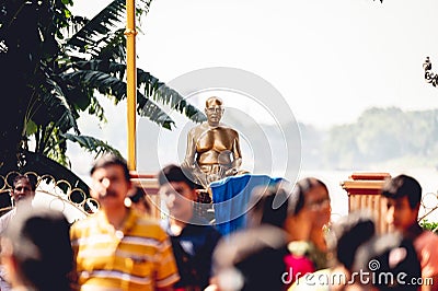Worshipers at the Hindu Dakshineswar Kali Temple in front of the statue in Kolkata, India Editorial Stock Photo