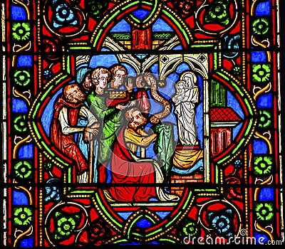 Worshiping Virgin Mary Stained Glass Notre Dame Paris France Stock Photo