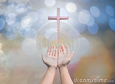 Worshipping God concept,people open empty hands with palms up Stock Photo