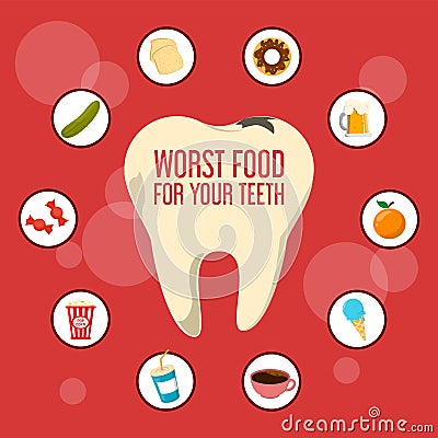 Worst food for your teeth banner vector isolated Stock Photo