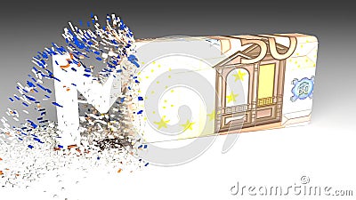 Wort 3D M&A brach aus Banknote des Euros heraus 50 ab lizenzfreie abbildung Wort 3D M&A brach aus Banknote des Euros heraus 50 ab lizenzfreie abbildung