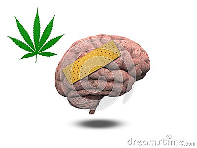 Wounded Brain with Marijuana Stock Photo