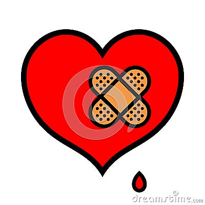 Wounded little heart icon with band aid Vector Illustration