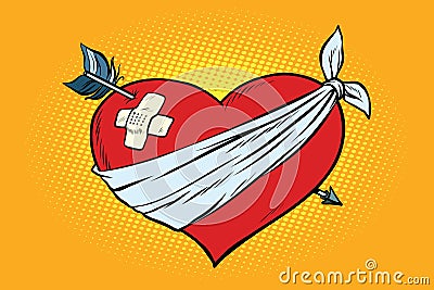 Wounded love red heart with Cupid arrow Vector Illustration