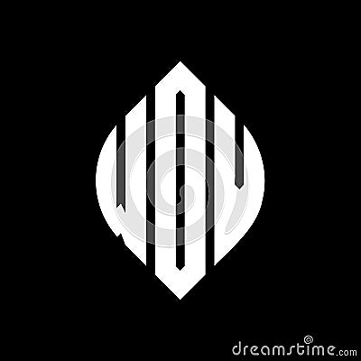 WOV circle letter logo design with circle and ellipse shape. WOV ellipse letters with typographic style. The three initials form a Vector Illustration