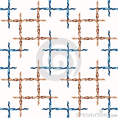 Woven Frayed Rope Fishing Net on White Background. Hand Drawn Maritime Vector Seamless Pattern. Nautical Summer Textiles Vector Illustration