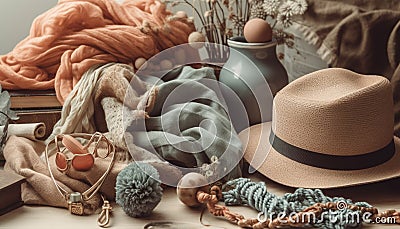 Woven wool rope decorates fashionable homemade clothing generated by AI Stock Photo