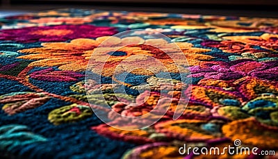 Woven wool rug with ornate floral pattern generated by AI Stock Photo