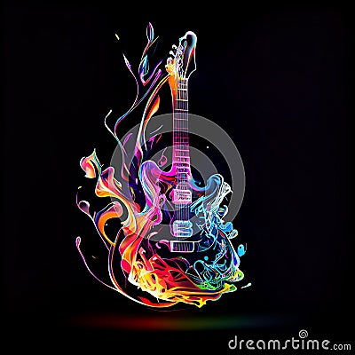 Colorful colourful abstract guitar vibrant bright colors dark background Stock Photo