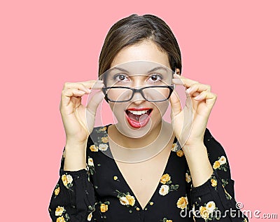 Wow! I don`t believe you! Close up portrait of shocked astonished woman with open mouth and retro vintage style touching her Stock Photo