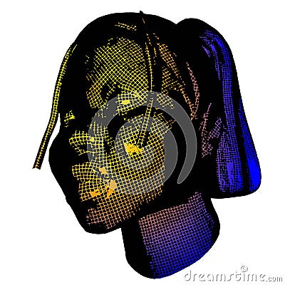 Wow pop art face. Sexy emotion african girl Vector colorful 3d greed background Vector Illustration