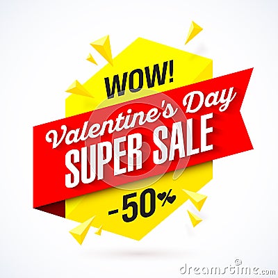 Valentine`s Day Super Sale banner Vector Illustration