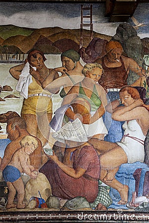 WPA Mural at Beach Chalet in San Francisco Editorial Stock Photo