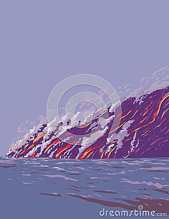 Hawaii Volcanoes National Park on Hawaii Island USA WPA Poster Art Vector Illustration