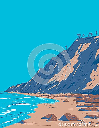 Black's Beach in Torrey Pines La Jolla San Diego California USA WPA Poster Art Vector Illustration