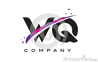 WQ W Q Black Letter Logo Design with Purple Magenta Swoosh Vector Illustration
