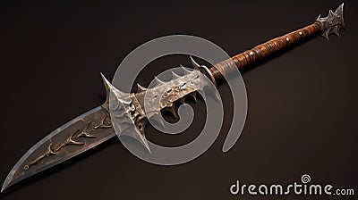 Ornate Tainted Sword With Spikes - Brutal Action Fantasy Weapon Stock Photo