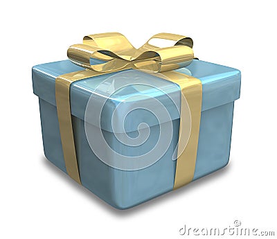 Wrapped blue gold gift 3D Stock Photo