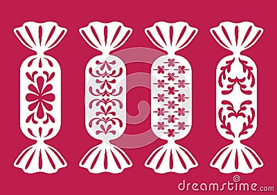 Wrapped Candy. Templates for laser cutting, plotter cutting, wood carving, printing or scrapbooking. Vector Illustration