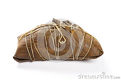 Wrapped Chinese ZongZi for Dragon Boat Festival ie DuanWu festival on white Stock Photo