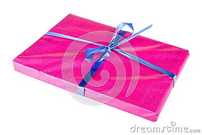 Wrapped gift with ribbon isolated on white Stock Photo