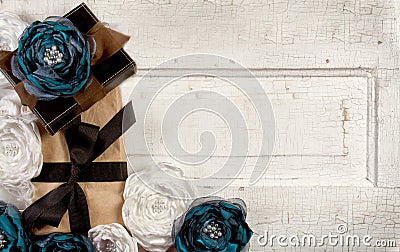 Wrapped vintage packages with flowers Stock Photo