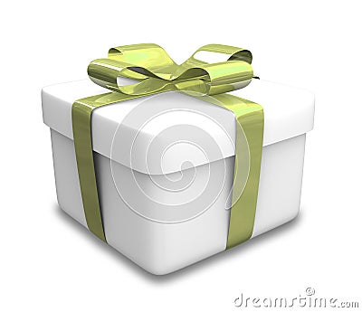 Wrapped white and green gift (3D) Stock Photo