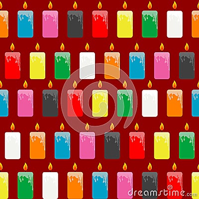 Wrapping papaer with colored candles on red background Vector Illustration