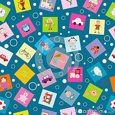 Wrapping paper for kids with cartoon toys Vector Illustration