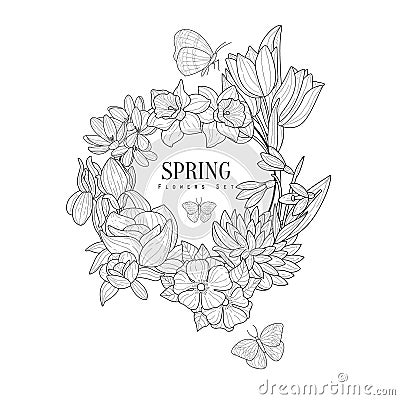 Wrath Of Spring Flowers Hand Drawn Realistic Sketch Vector Illustration