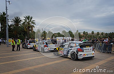 WRC cars of the Team Volkswagen Polo R in Salou , Spain Editorial Stock Photo