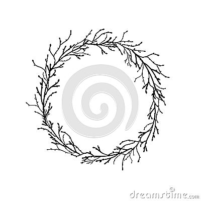 Wreath from black branches and twigs. Vector Illustration