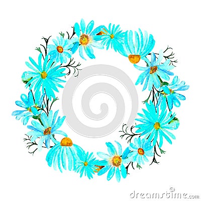 a wreath of blue camomile watercolor isolated Stock Photo