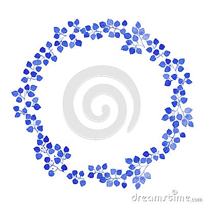 Wreath of blue leave sillustration of a watercolor Cartoon Illustration