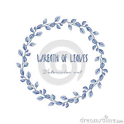 Wreath of blue leaves in watercolor style Cartoon Illustration