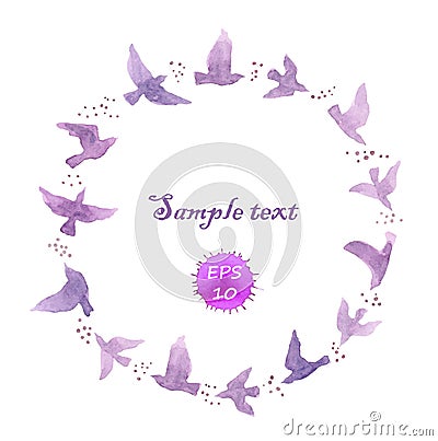 Wreath border with flying birds. Watercolor vector isolated Vector Illustration