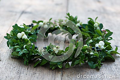 Wreath of boxwood branches Stock Photo