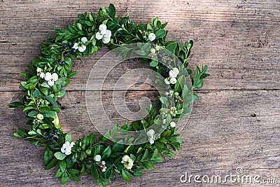 Wreath of boxwood branches Stock Photo